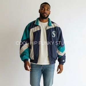 Vintage STARTER Seattle Mariners Embroidered Navy and Teal Jacket Size Large